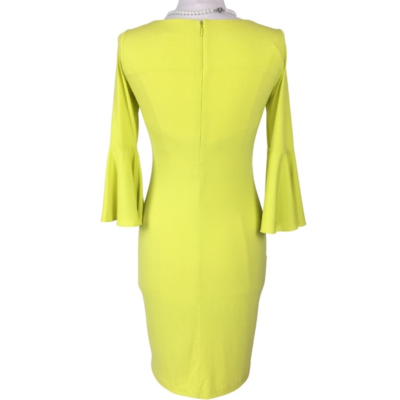 Calvin Klein Yellow Sheath Peplum Bell 3/4 Sleeve Midi Dress size 2 - Picture 8 of 11